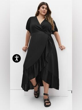 City Chic Black High-Low Wrap Ruffle Dress